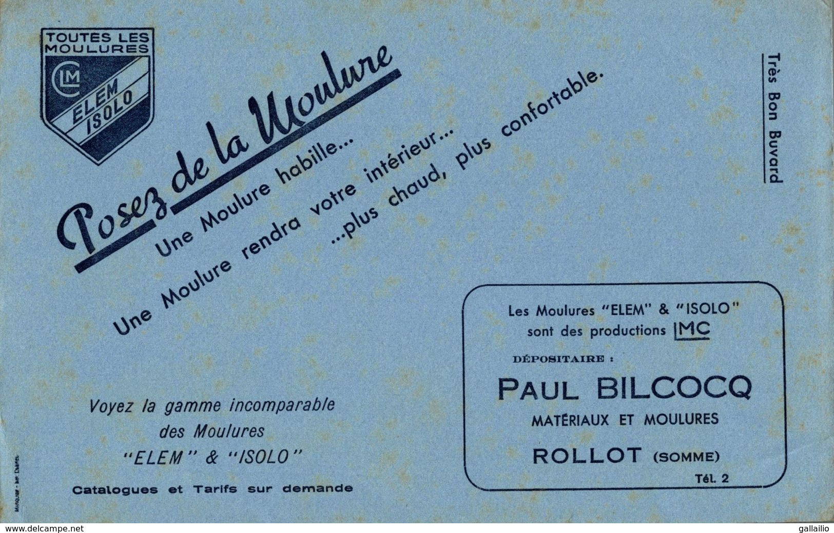 BUVARD MOULURES ELEM ISOLO PAUL BILCOCQ  A ROLLOT SOMME - Altri & Non Classificati