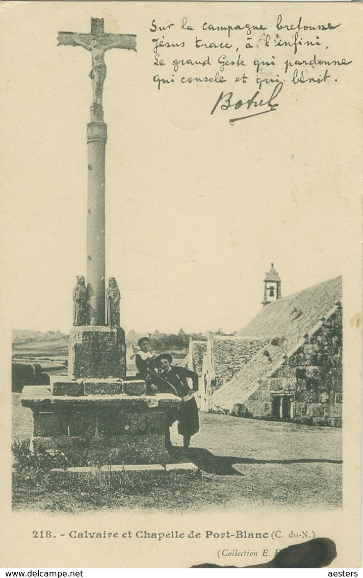 Port-Blanc 1908; Calvaire Et Chapelle, Poème De Botrel - Voyagé. (Collection E. Hamonic) - Tréguier