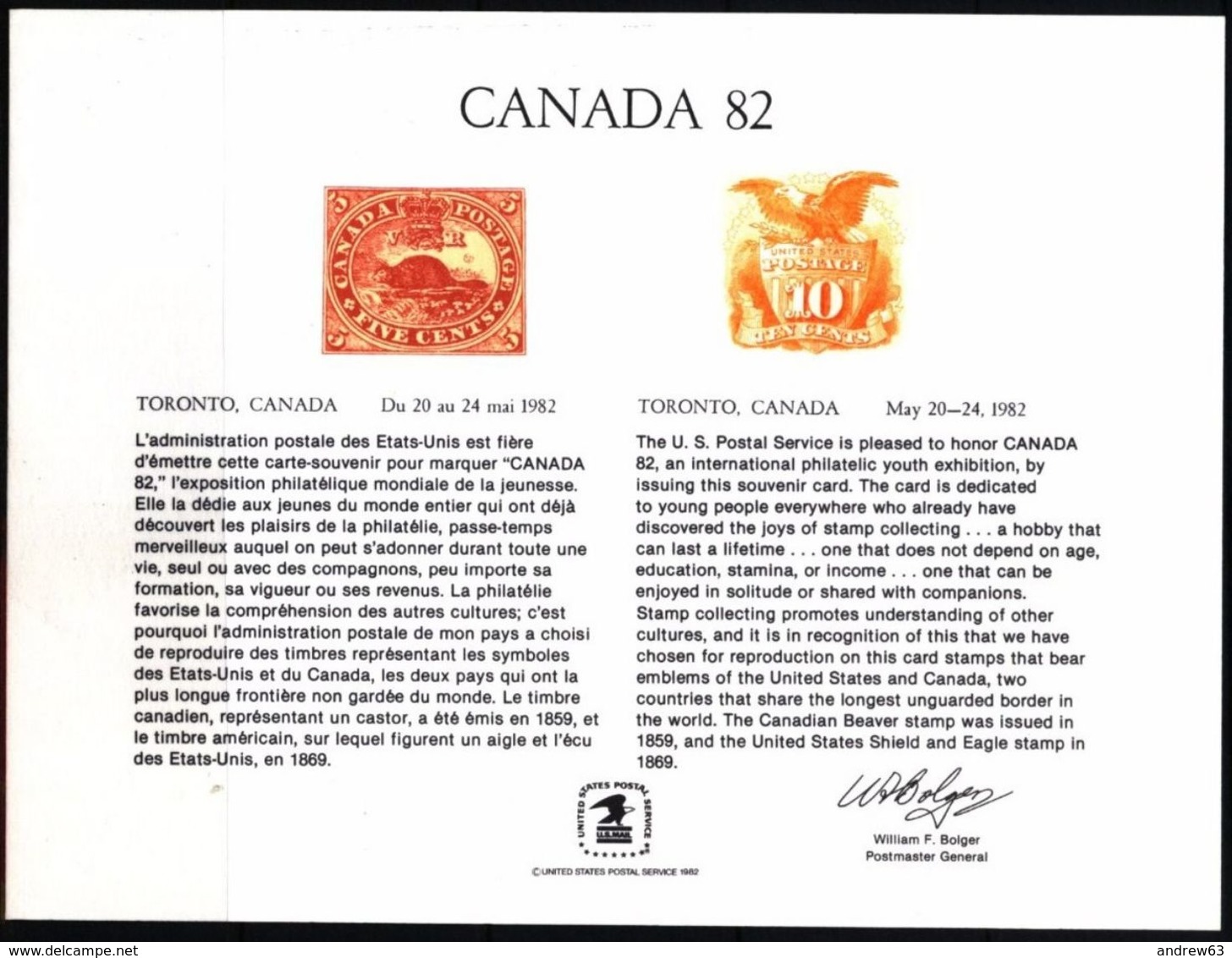 STATI UNITI - USA - 1982 - Mint Souvenir Card - CANADA '82 - Cartes Souvenir