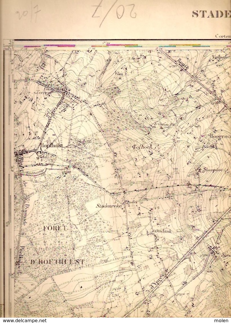 OUDE STAFKAART 20/7 Meting 1861 STADEN HOUTHULST WESTROZEBEKE OOSTNIEUWKERKE POELKAPELLE VIJFWEGEN SLEIHAGE Kaart S394 - Staden