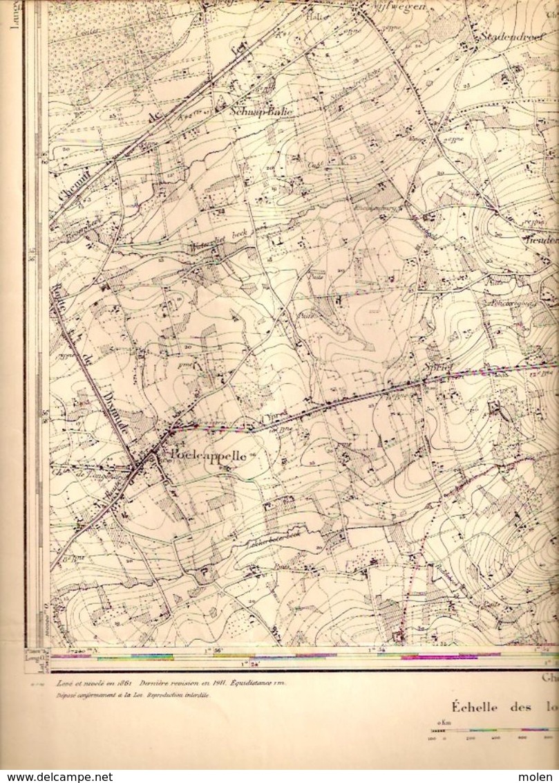 OUDE STAFKAART 20/7 Meting 1861 STADEN HOUTHULST WESTROZEBEKE OOSTNIEUWKERKE POELKAPELLE VIJFWEGEN SLEIHAGE Kaart S394 - Staden