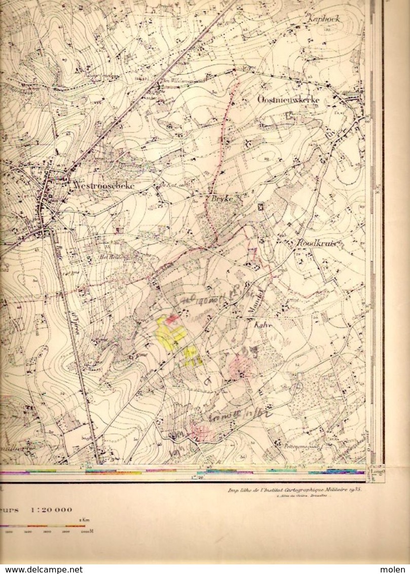 OUDE STAFKAART 20/7 Meting 1861 STADEN HOUTHULST WESTROZEBEKE OOSTNIEUWKERKE POELKAPELLE VIJFWEGEN SLEIHAGE Kaart S394 - Staden