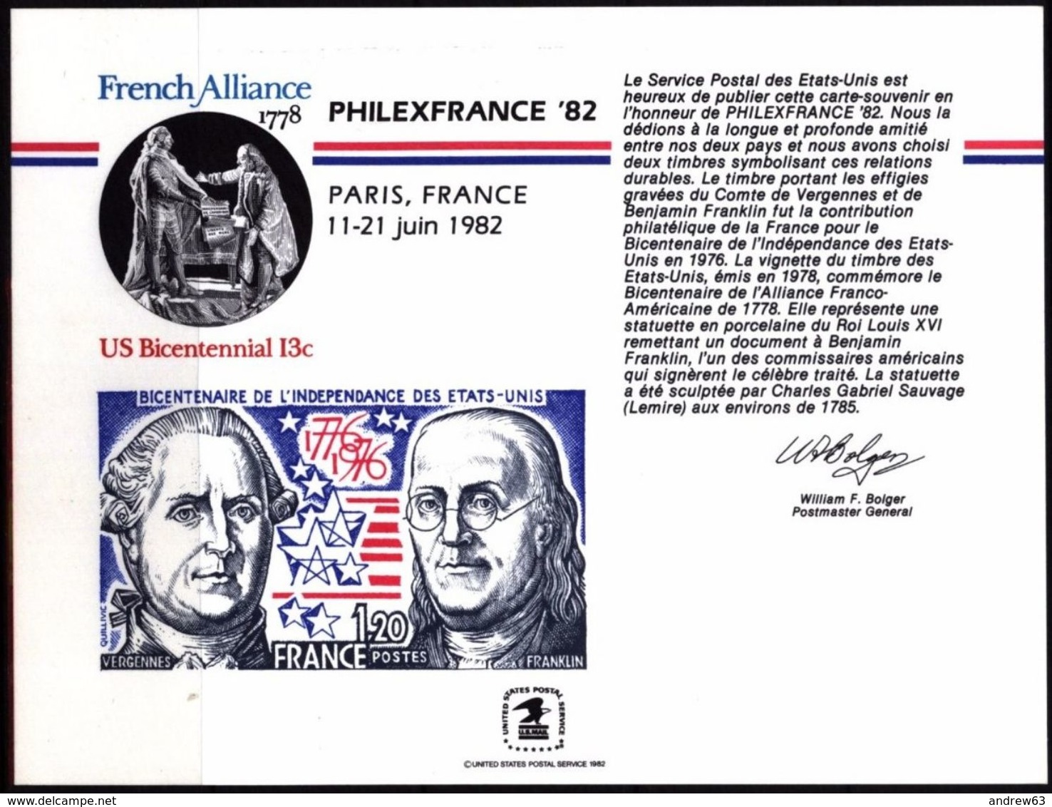 STATI UNITI - USA - 1982 - Mint Souvenir Card - PHILEXFRANCE '82 - Souvenirkarten