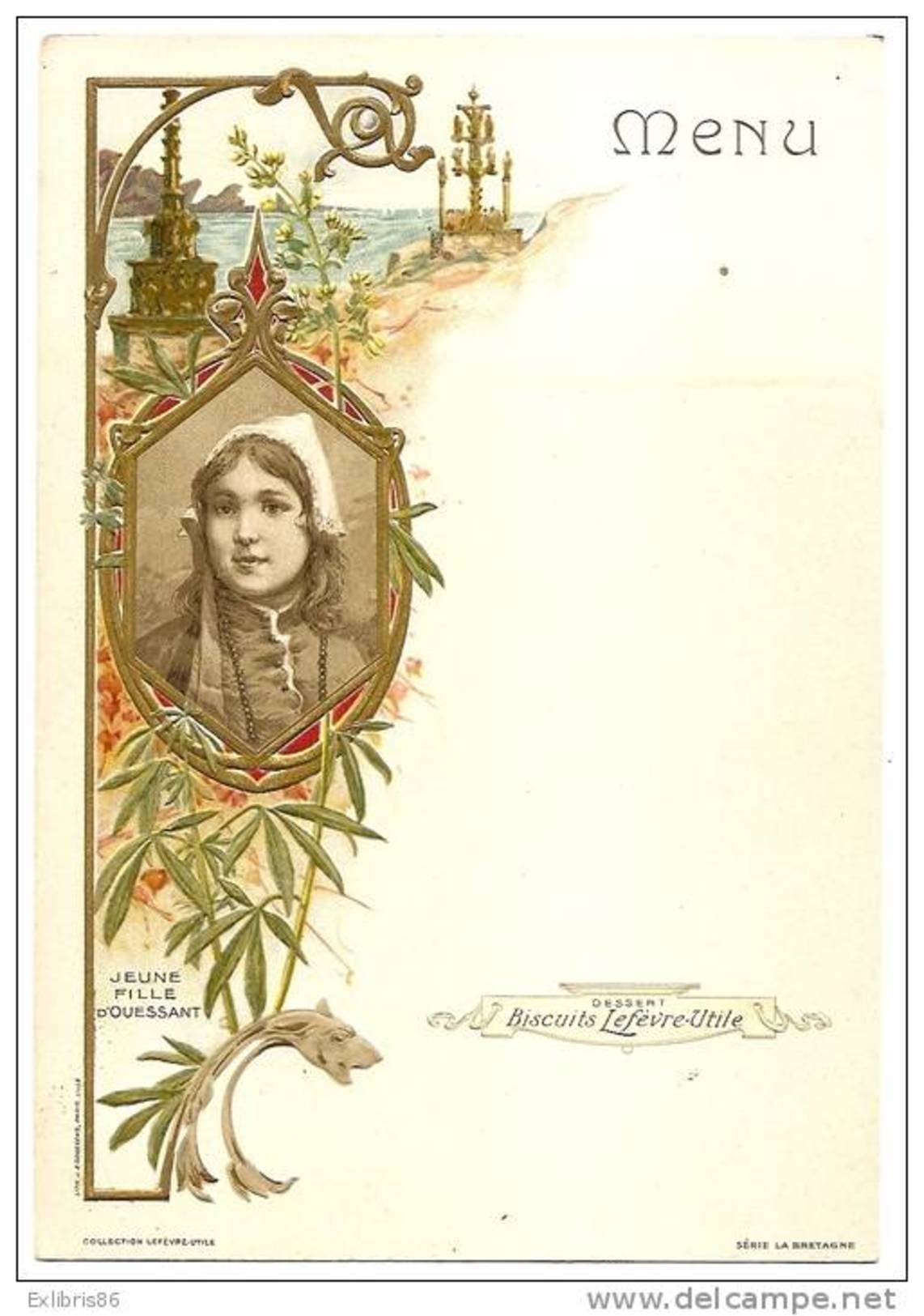 Jeune Fille D'OUESSANT , Menu Gaufré, Art Nouveau, Lefèvre-Utile ; Ref VP20 - Menu