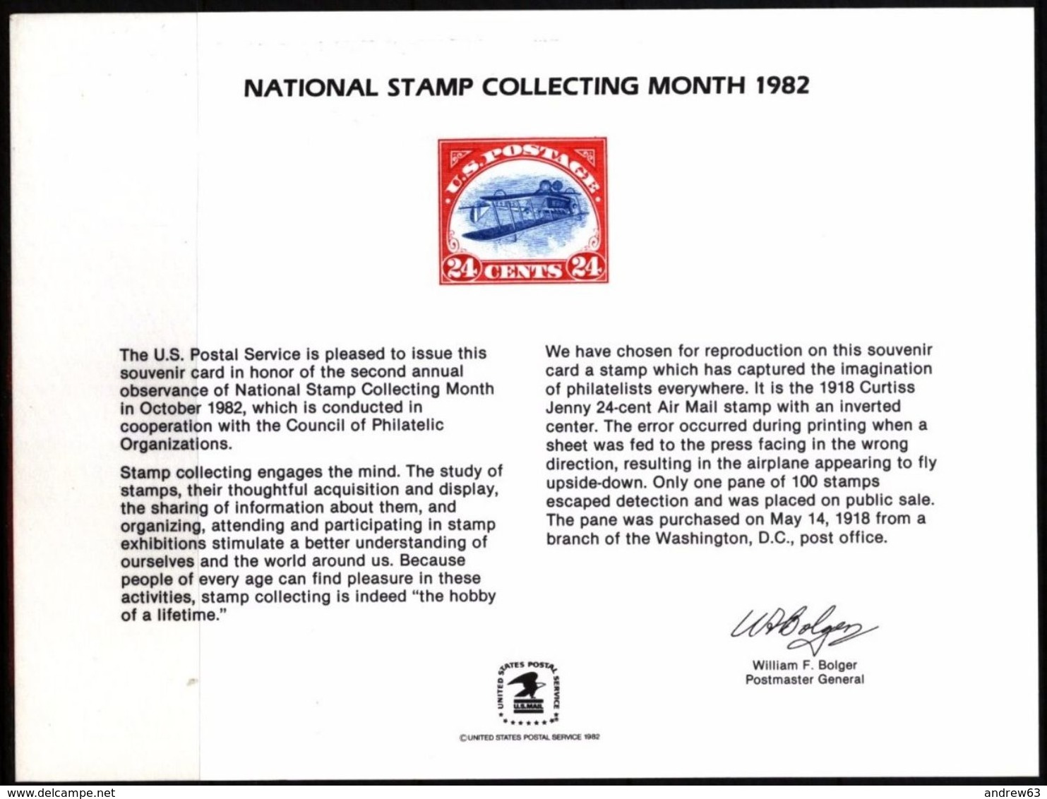 STATI UNITI - USA - 1982 - Mint Souvenir Card - US National Stamp Collecting Month - Souvenirkaarten