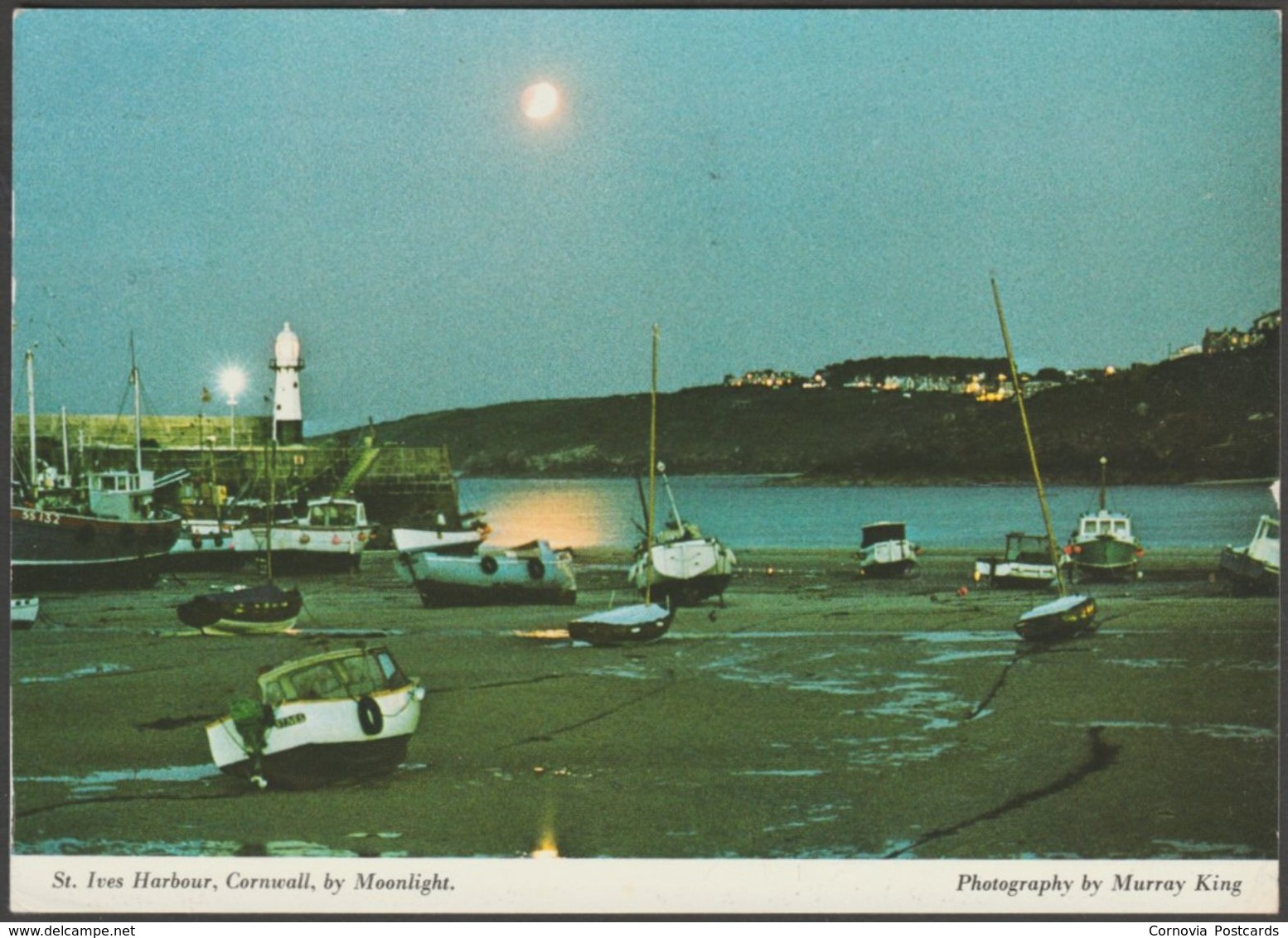 Partial Lunar Eclipse, St Ives Harbour, Cornwall, 1974 - Murray King Postcard - St.Ives