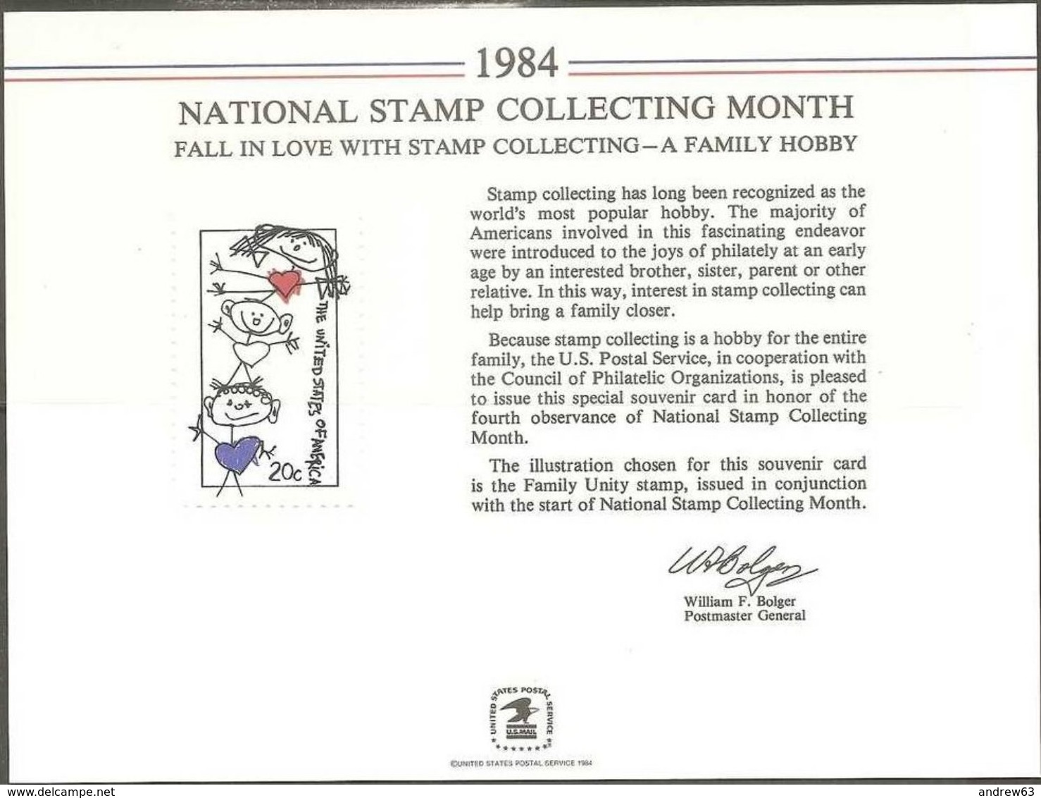 STATI UNITI - USA - 1984 - Mint Souvenir Card - US National Stamp Collecting Month - Souvenirkarten