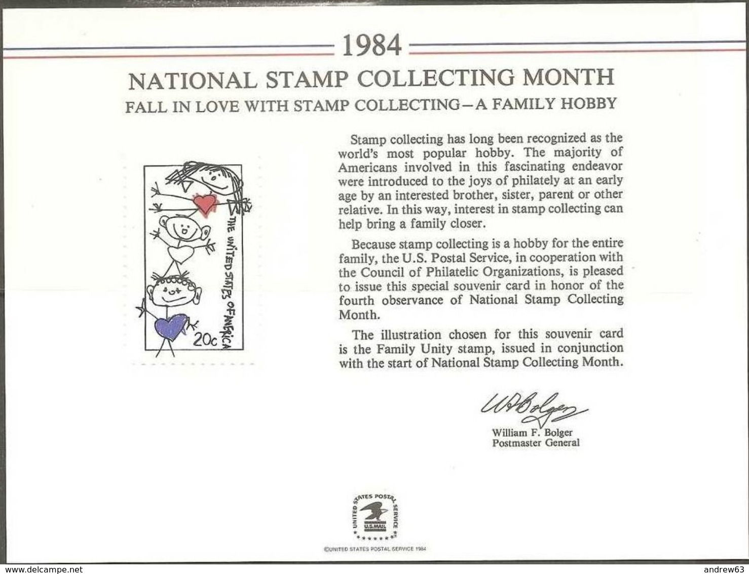 STATI UNITI - USA - 1984 - Mint Souvenir Card - US National Stamp Collecting Month - Cartes Souvenir