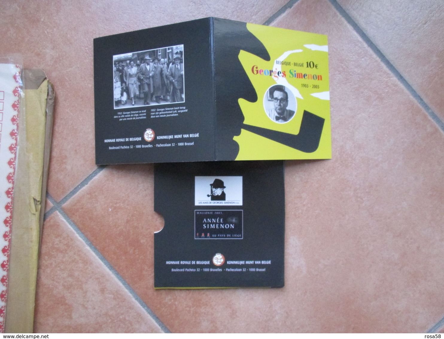 2003 Folder Georges Simenon 10 EURO Argento Emissione Ufficiale - Bélgica