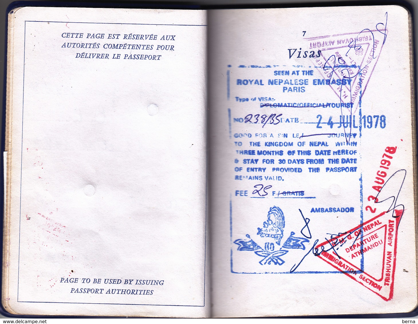 PASSPORT FRANCE NEPAL MACAU INDIA THAILAND MALAYSIA CAMEROUN BURMA HONG KONG CHINA - Documenti Storici