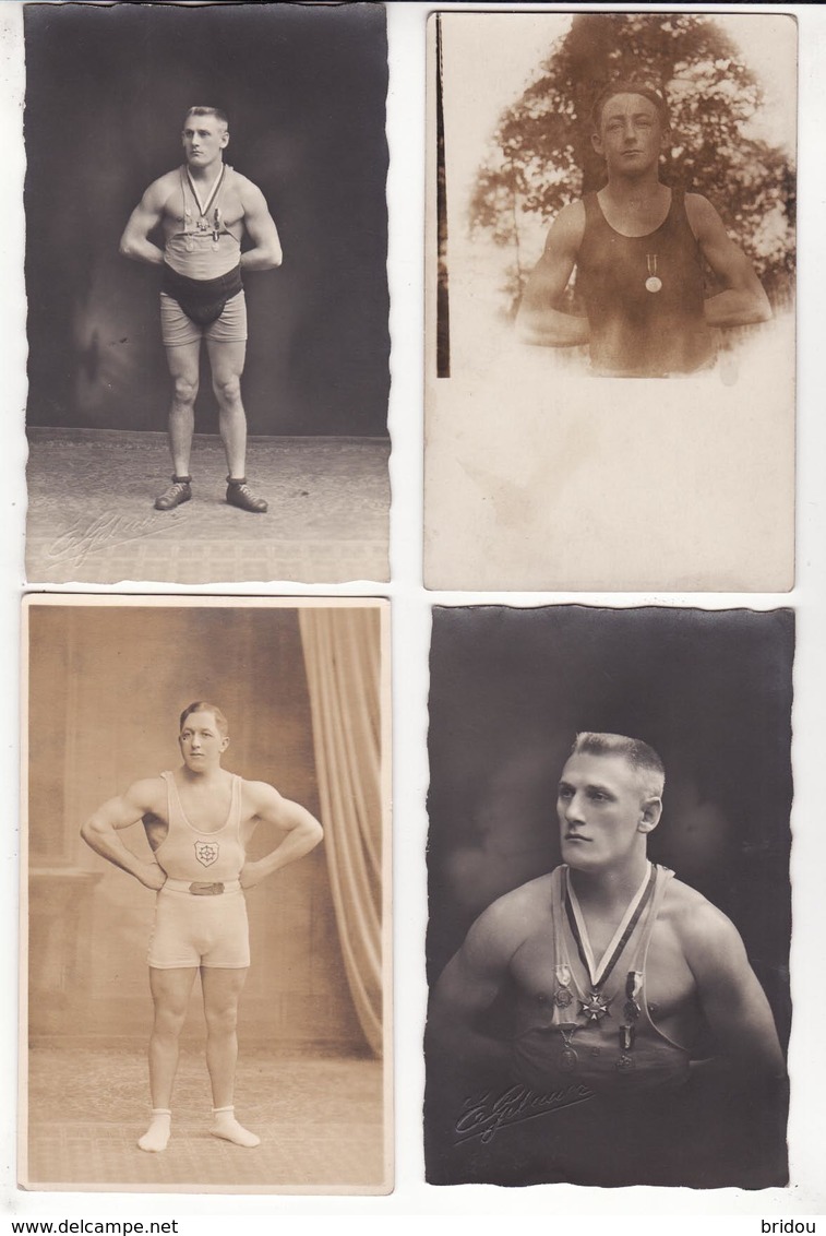 Lot De 4 CARTES PHOTO   Champions D'haltérophilie Ou Lutte - Wrestling