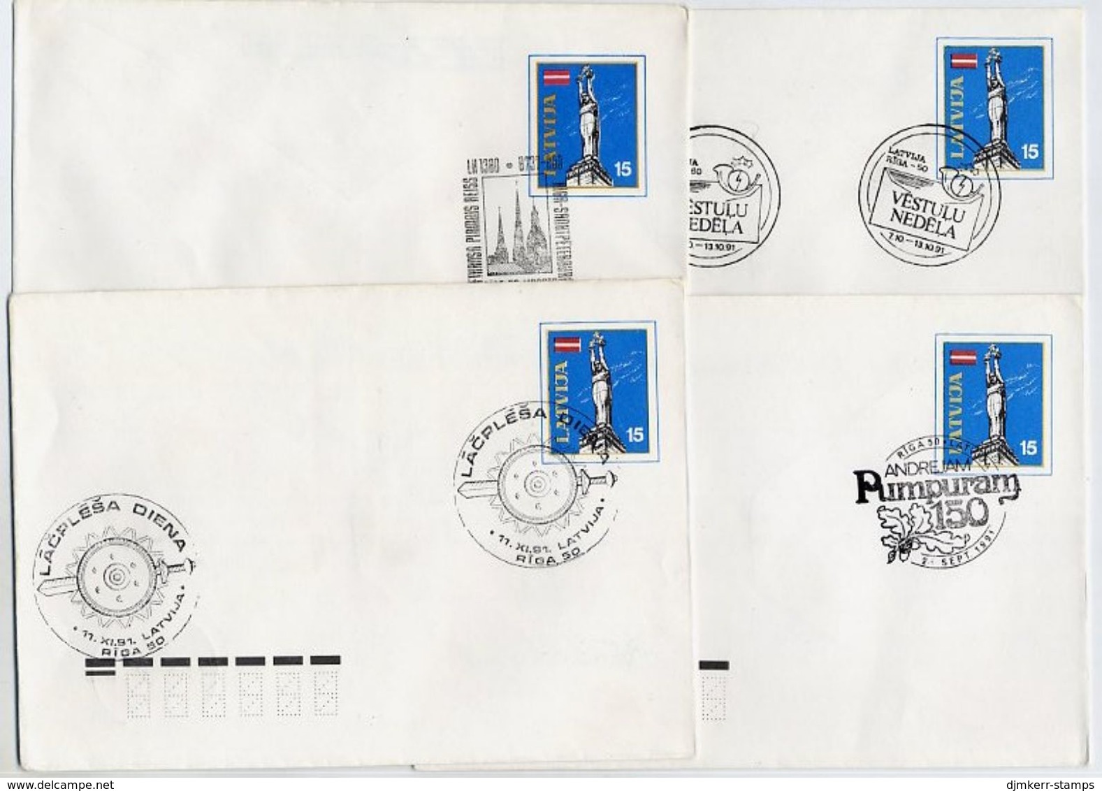 LATVIA 1991 Four Commemorative Postmarks On Stationery Envelopes Michel U3. - Lettland