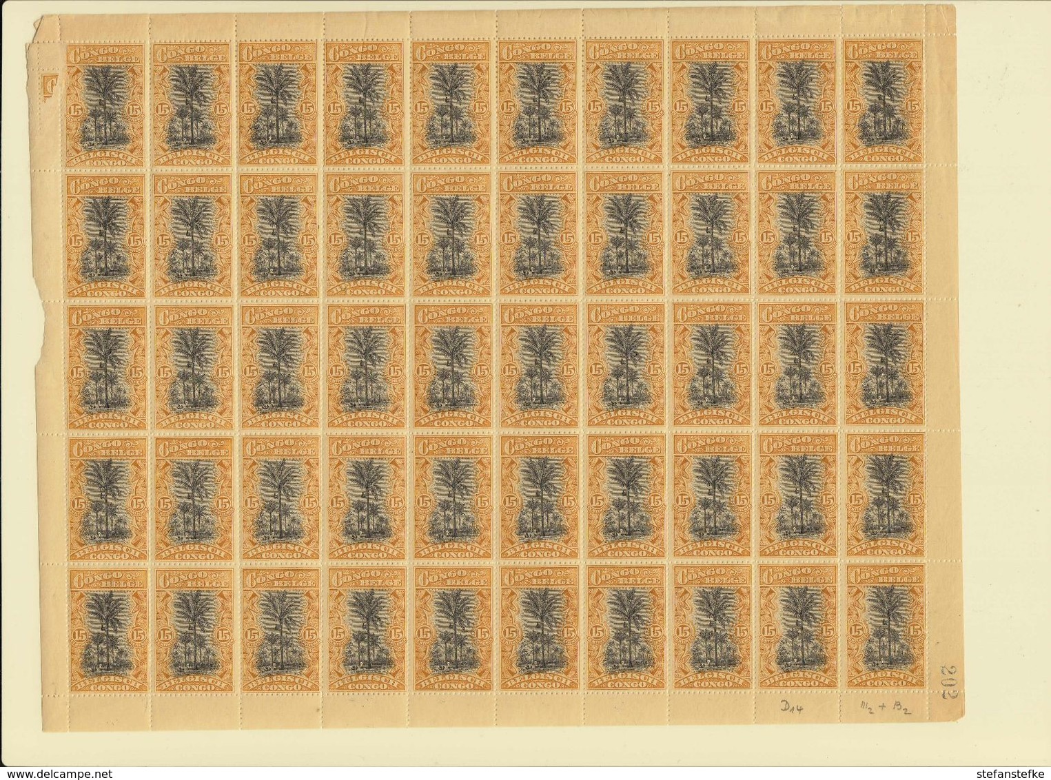 CONGO BELGE Ocb Nr :  56 ** MNH   III2 B2 (zie  Scan) Timbre Nr 1 Abimé Facial - Feuilles Complètes