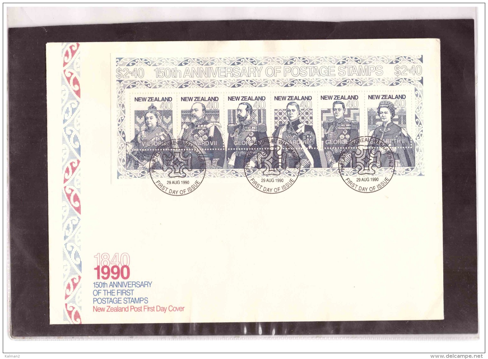 NZFDC144   -   WANGANUI   29.8.1990    /    FDC     YT Nr.  BF.  77   " 150tH ANNIVERSARY OF THE FIRST POSTAGE STAMPS " - FDC