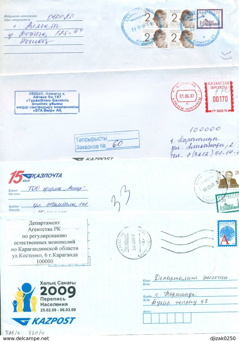 Kazakhstan. Four Envelope Passed The Mail. Two Envelopes Registered. - Kazakhstan