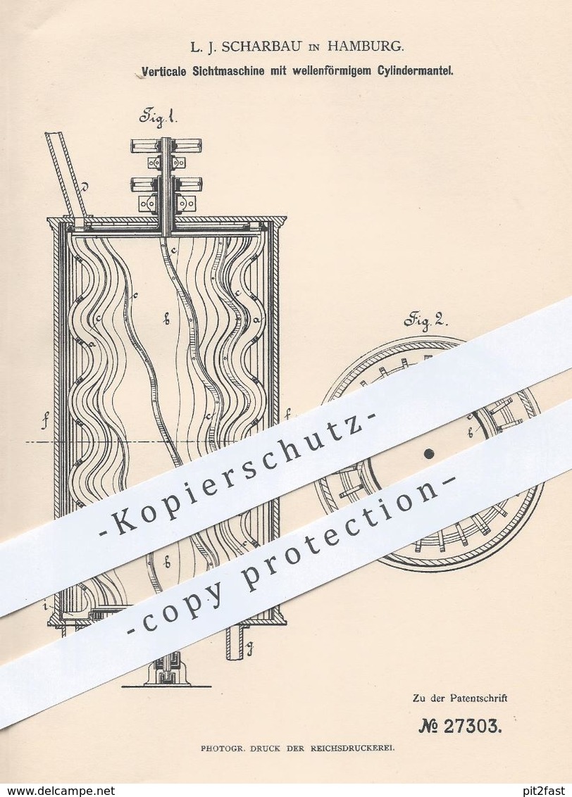 Original Patent - L. J. Scharbau , Hamburg , 1883 , Sichtmaschine Mit Wellenförmigem Zylindermantel | Mühle , Mühlen !! - Documenti Storici