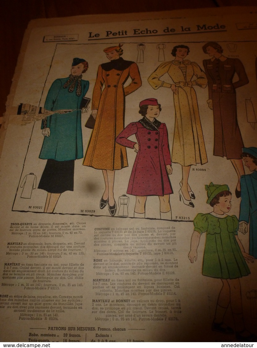 1937 LPEDLM :(Le Petit Echo De La Mode) :Tricot; Fabuleux cellier de Bercy; La PUSZLA (Hongrie);Faire un gilet en laine