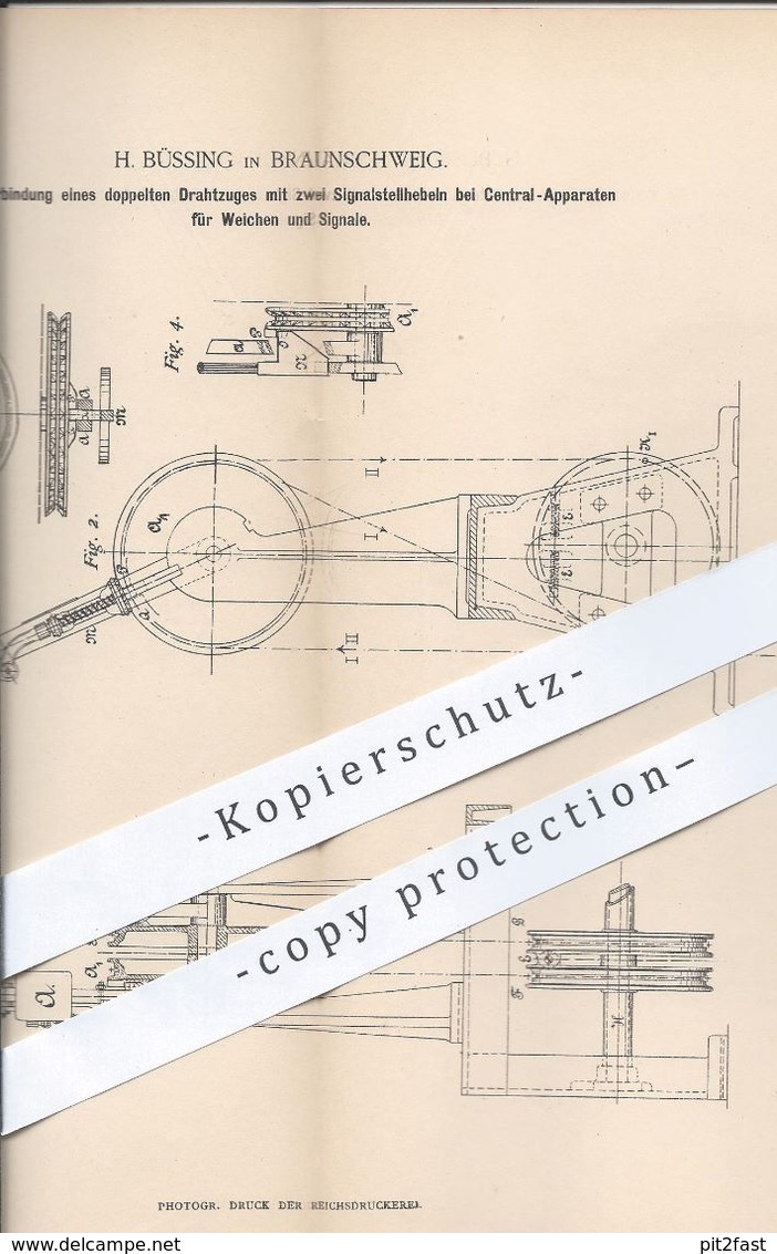 Original Patent - H. Büssing , Braunschweig , 1884 , Stellhebel Für Weichen U. Signale | Eisenbahn , Straßenbahn , Bahn - Documenti Storici