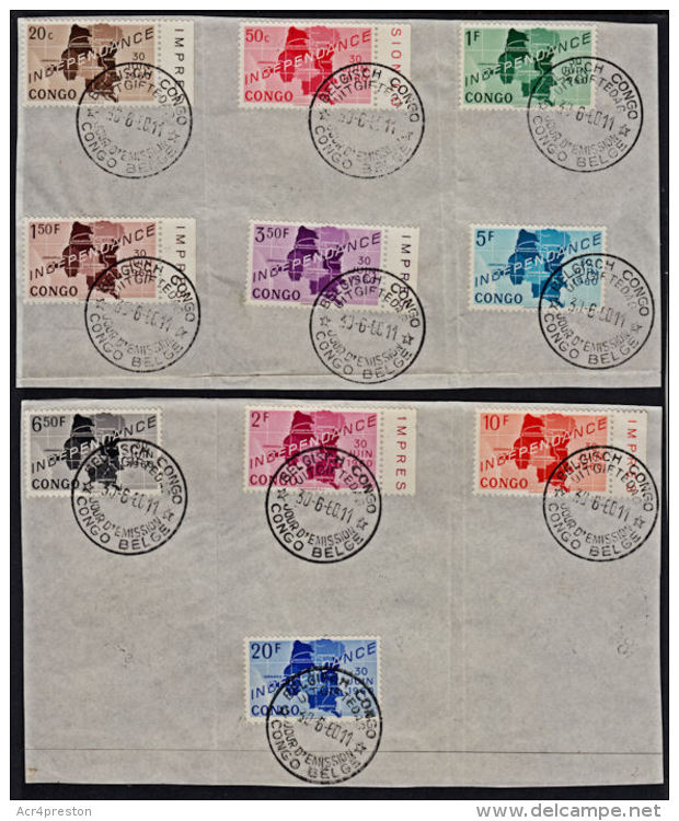 Cb0003 CONGO (Kinshasa) 1960, SG 392-401 Independence, First Day Cancellation On Pieces - Other & Unclassified