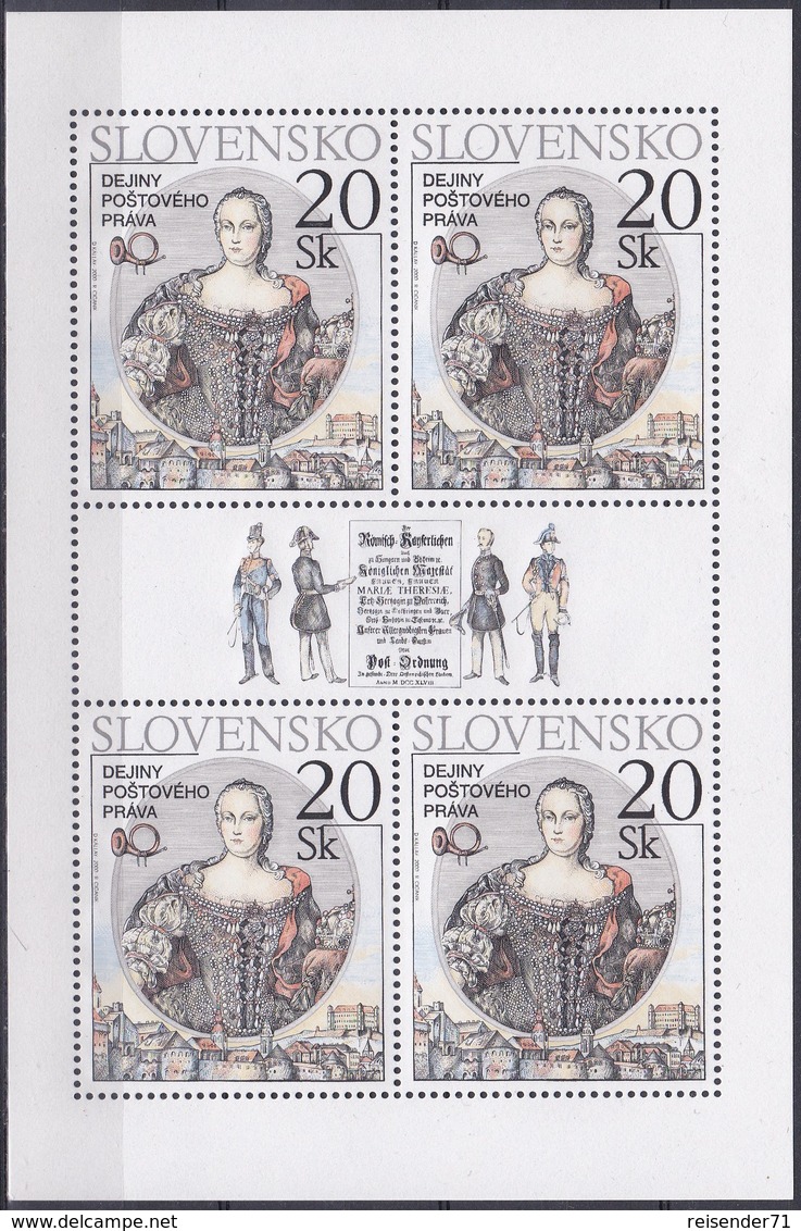 Slowakei Slovakia Slovensko 2000 Postwesen Postrecht Herrscher Königshäuser Maria Theresia Habsburg Posthorn, Mi. 384 ** - Ungebraucht