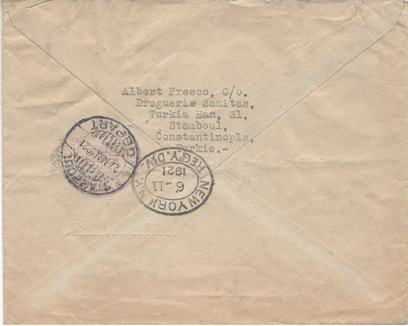 Turkey, 1921 Registered Cover Sent From Istanbul To New York City, VF - Covers & Documents