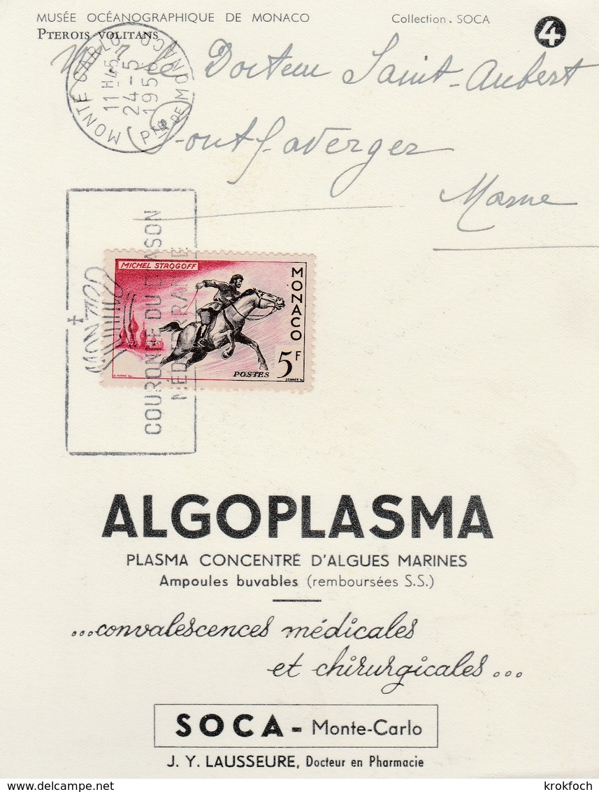 Monte-Carlo 1956 - Carte Laboratoire Algoplasma - Poisson Fish - Covers & Documents