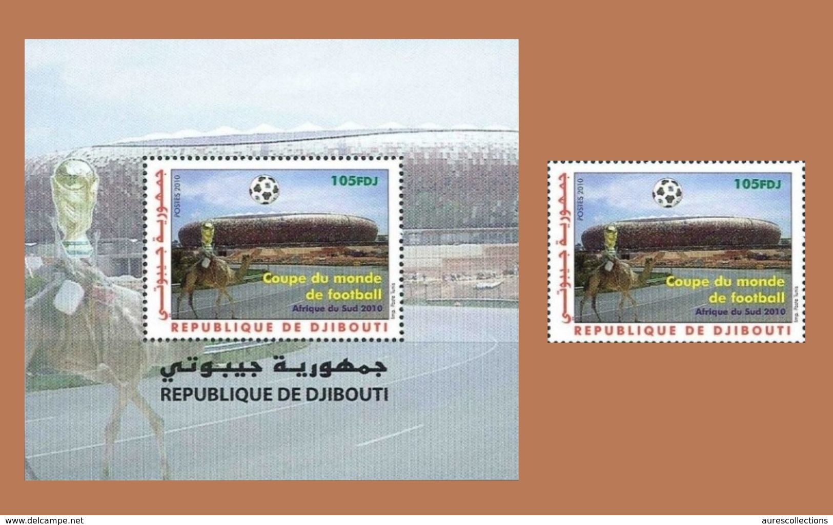 DJIBOUTI 2010 - SOUTH AFRICA SOCCER WORLD CUP FUSSBALL WELTMEISTERSCHAFT COUPE BLOC S/S SHEET + 1 VAL ULTRA RARE  MNH ** - 2010 – África Del Sur