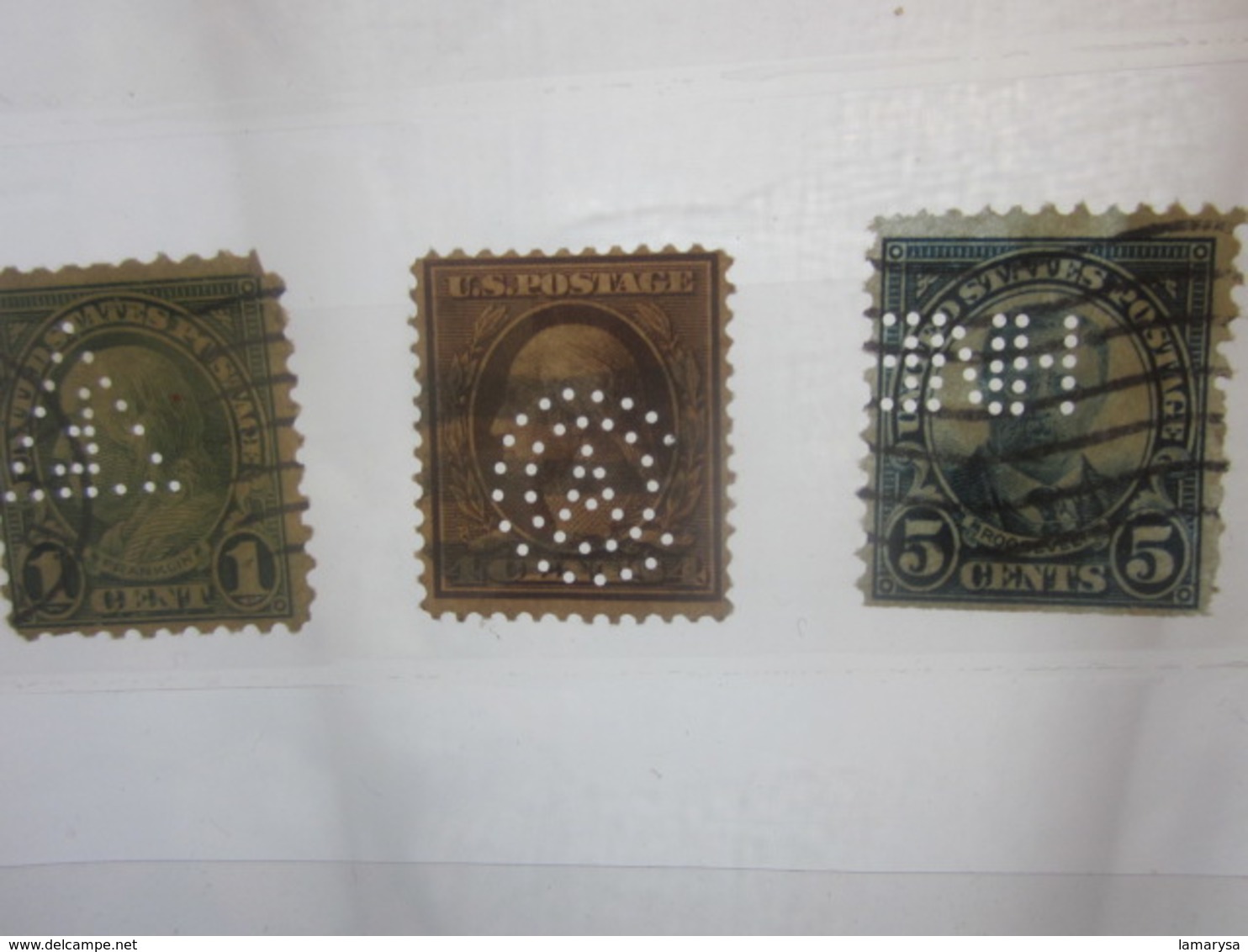 3 Timbres Stamps United States Of America USA Amérique Perforés Perforé Perforés Perfin Perfins Perforated Perforations. - Perfin