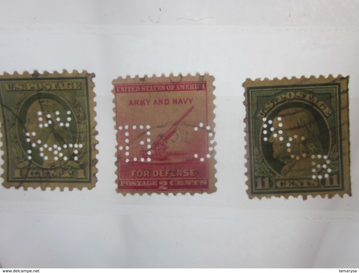 3 Timbres Stamps United States Of America USA Amérique Perforés Perforé Perforés Perfin Perfins Perforated Perforations. - Perfins