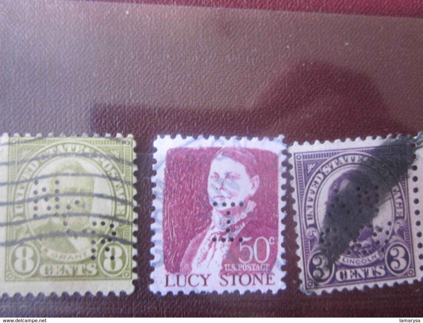 3 Timbres Stamps United States Of America USA Amérique Perforés Perforé Perforés Perfin Perfins Perforated Perforations. - Zähnungen (Perfins)