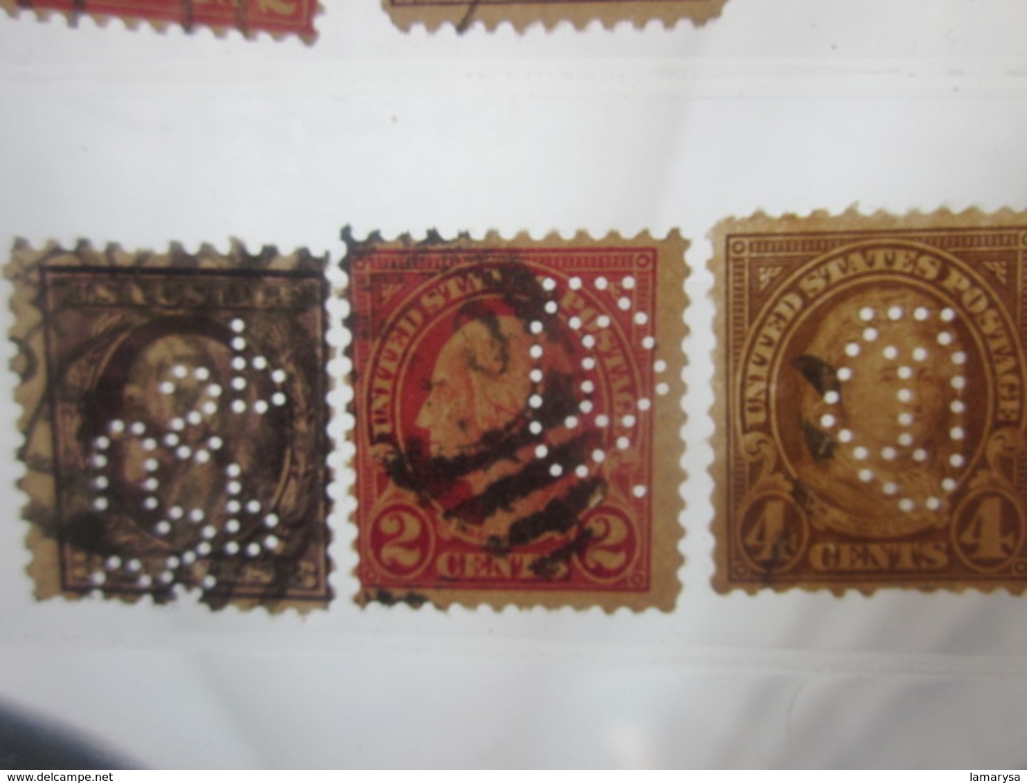 3 Timbres Stamps United States Of America USA Amérique Perforés Perforé Perforés Perfin Perfins Perforated Perforations. - Perfins