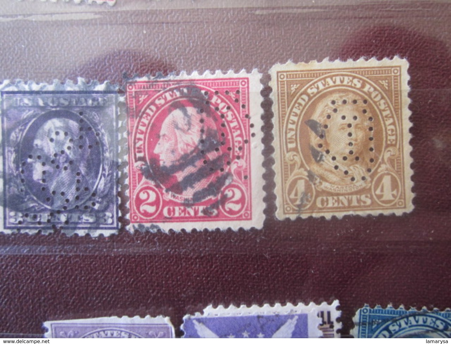 3 Timbres Stamps United States Of America USA Amérique Perforés Perforé Perforés Perfin Perfins Perforated Perforations. - Perfins