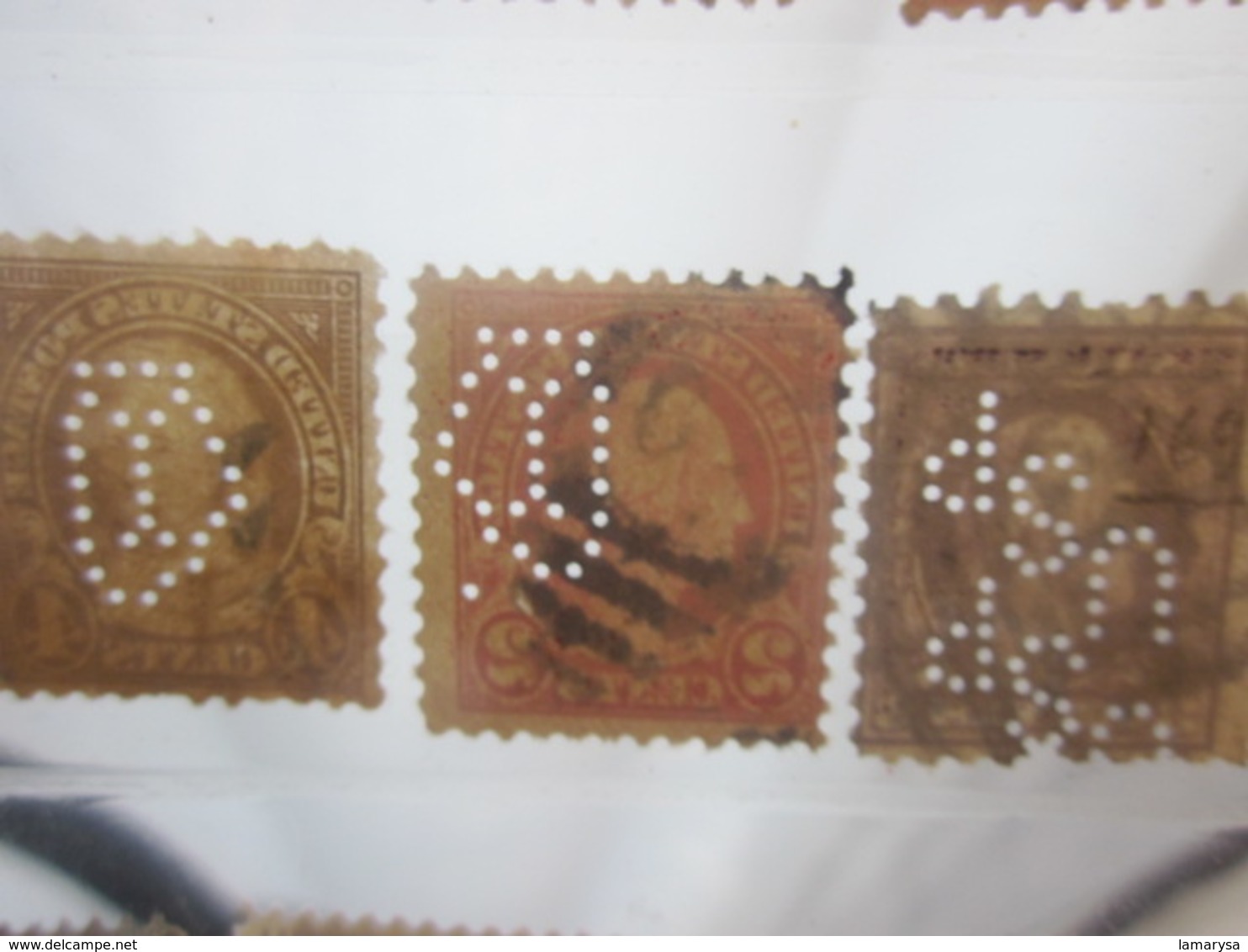 3 Timbres Stamps United States Of America USA Amérique Perforés Perforé Perforés Perfin Perfins Perforated Perforations. - Perfins