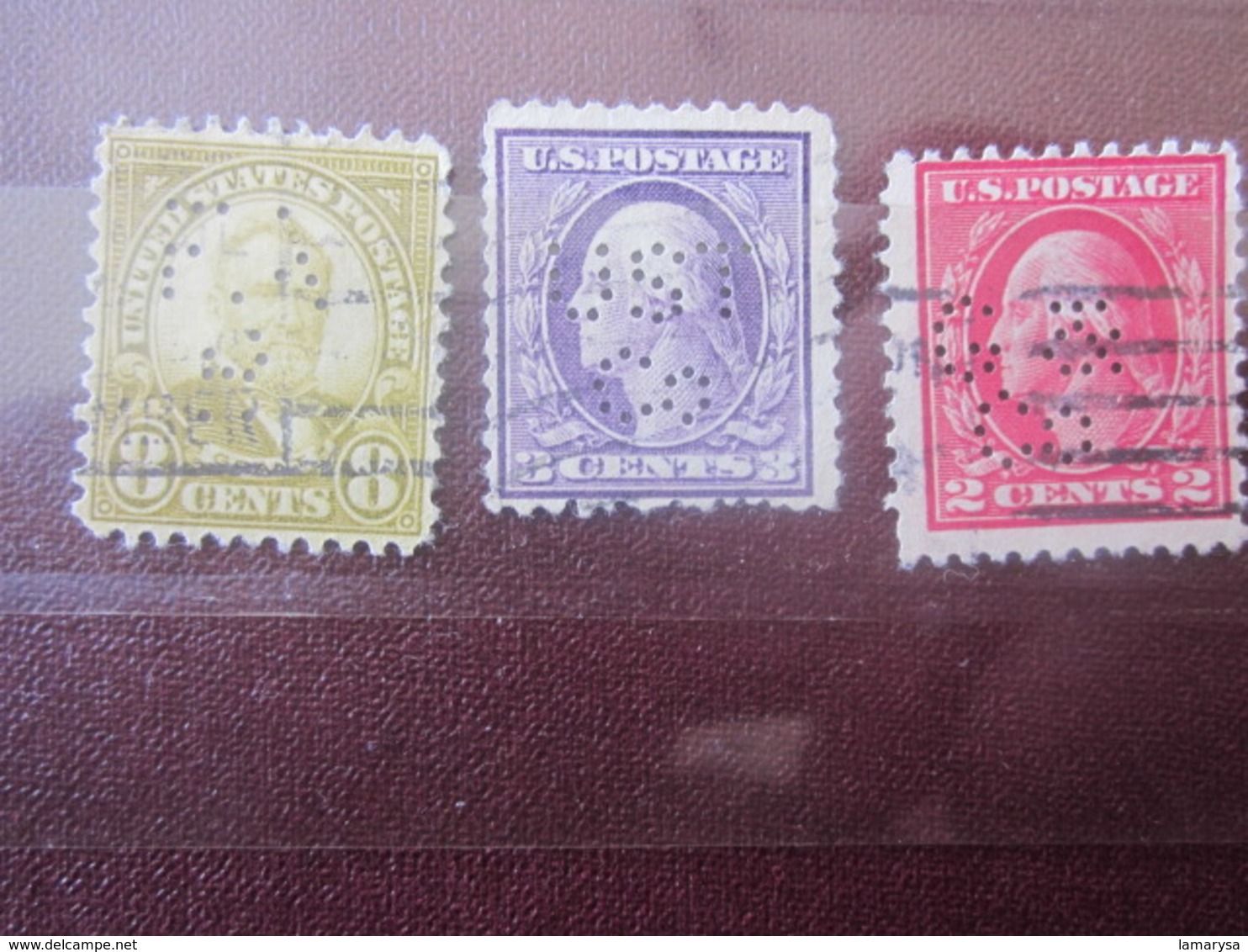 3 Timbres Stamps United States Of America USA Amérique Perforés Perforé Perforés Perfin Perfins Perforated Perforations. - Perfin