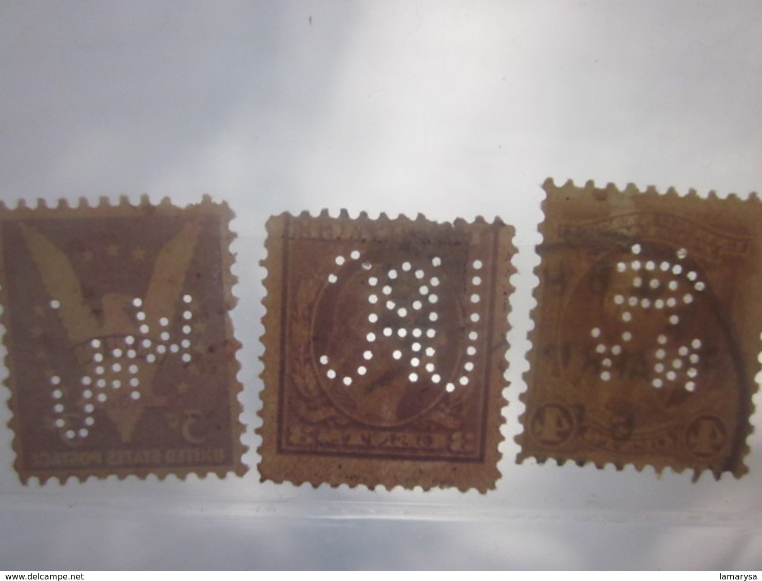 3 Timbres Stamps United States Of America USA Amérique Perforés Perforé Perforés Perfin Perfins Perforated Perforations. - Perfins