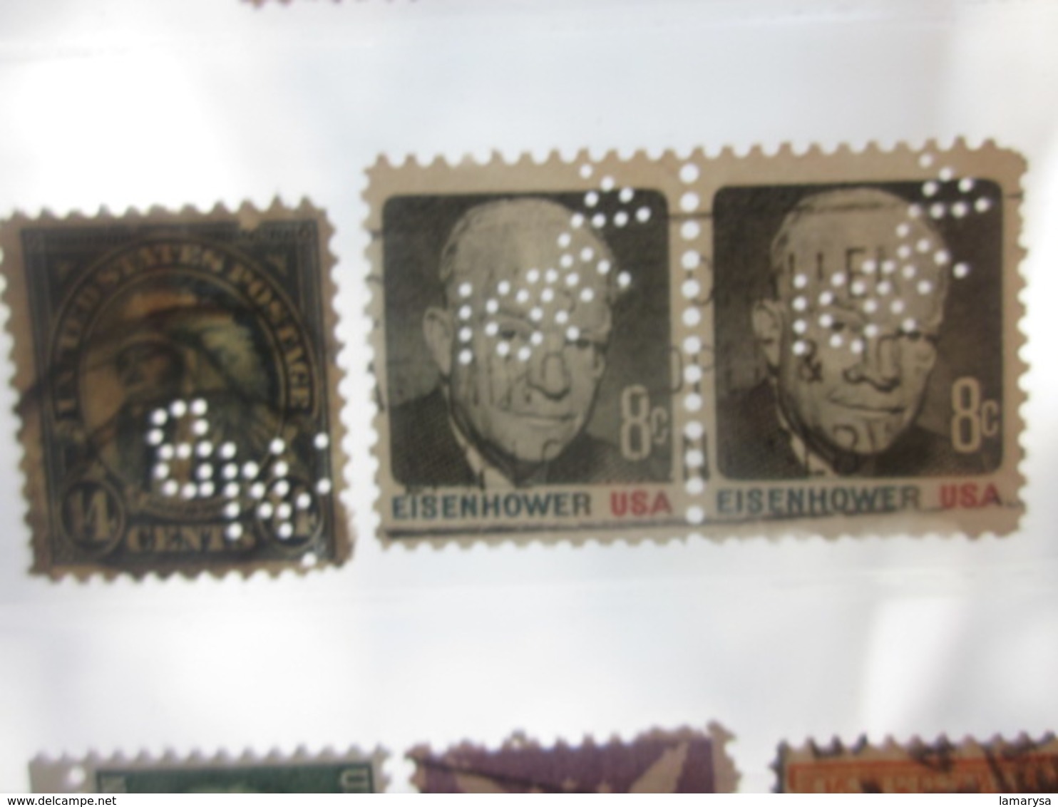 3 Timbres Stamps United States Of America USA Amérique Perforés Perforé Perforés Perfin Perfins Perforated Perforations. - Perfins