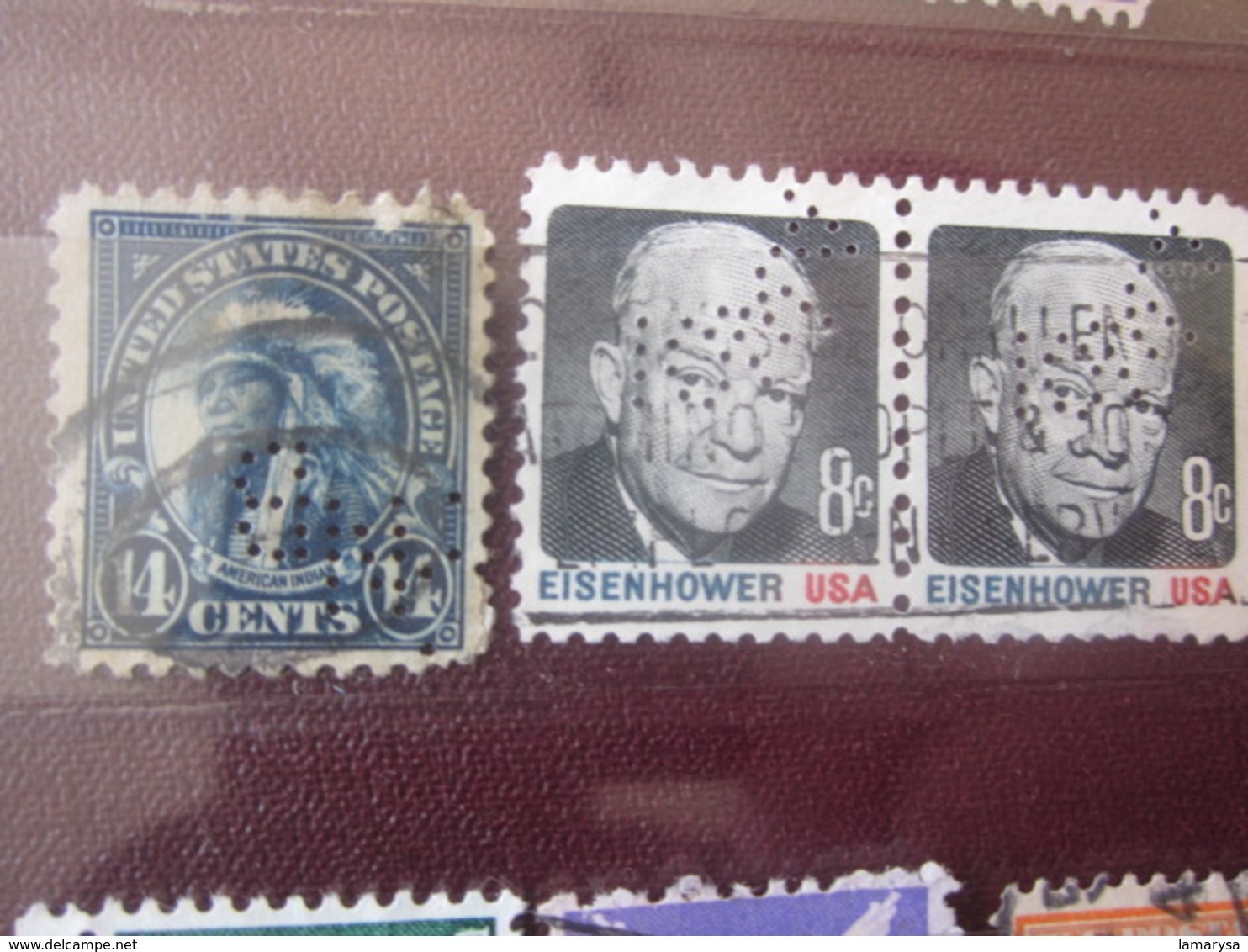 3 Timbres Stamps United States Of America USA Amérique Perforés Perforé Perforés Perfin Perfins Perforated Perforations. - Perfins