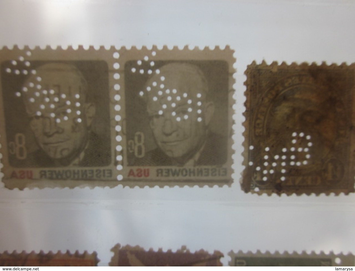 3 Timbres Stamps United States Of America USA Amérique Perforés Perforé Perforés Perfin Perfins Perforated Perforations. - Perfins