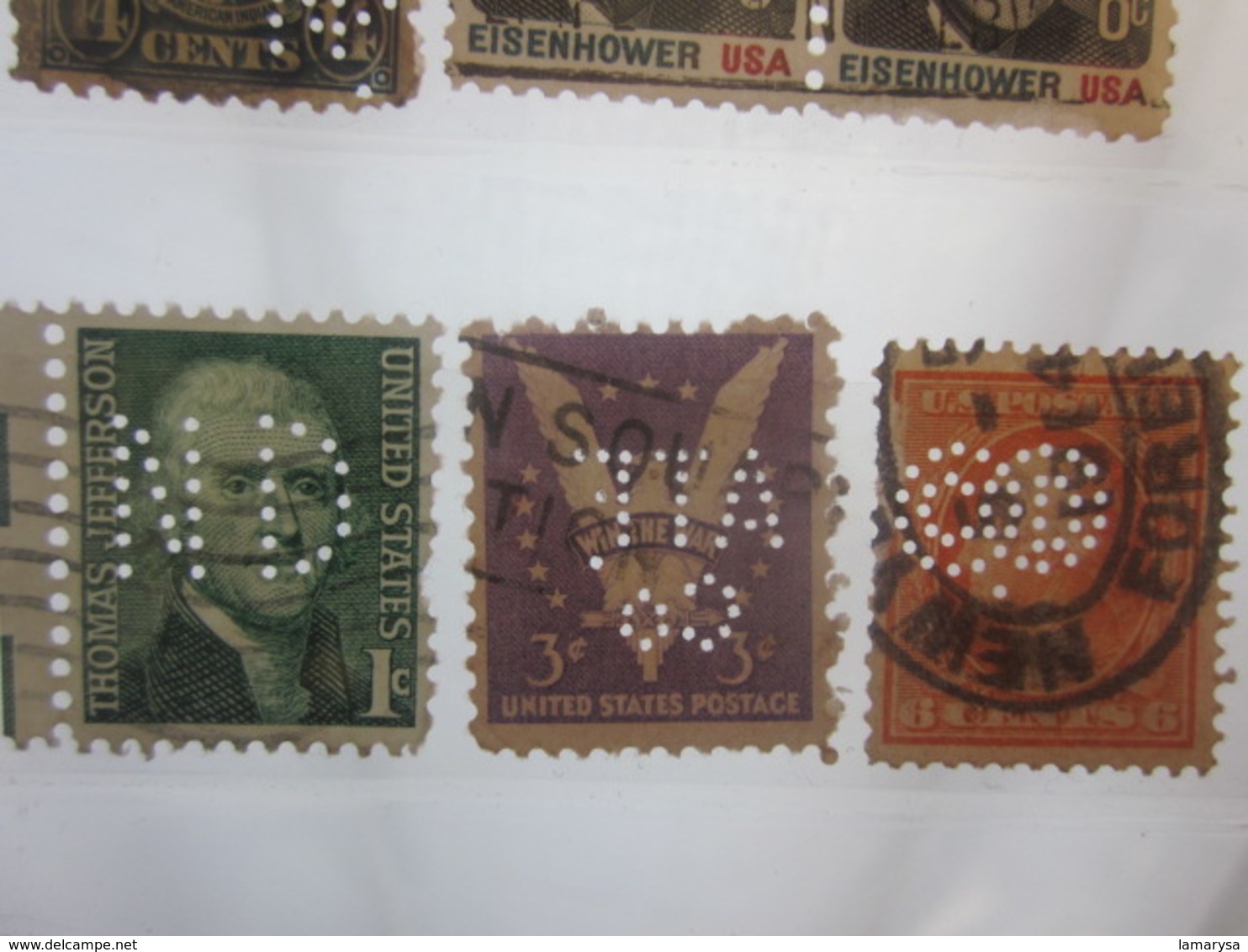 3 Timbres Stamps United States Of America USA Amérique Perforés Perforé Perforés Perfin Perfins Perforated Perforations. - Perfins