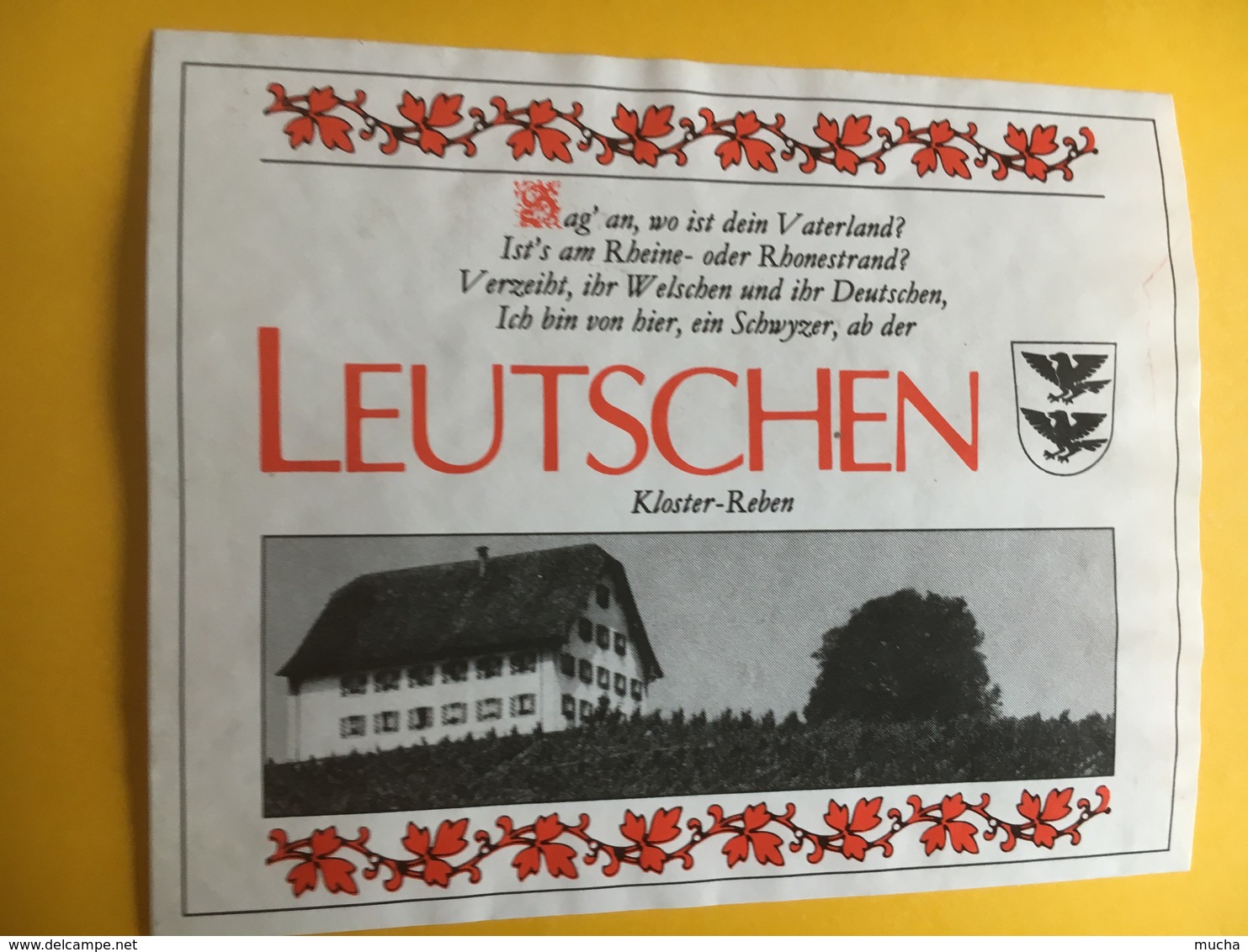 6503 - Leutschen Kloster-Reben Suisse Petite étiquette - Autres & Non Classés