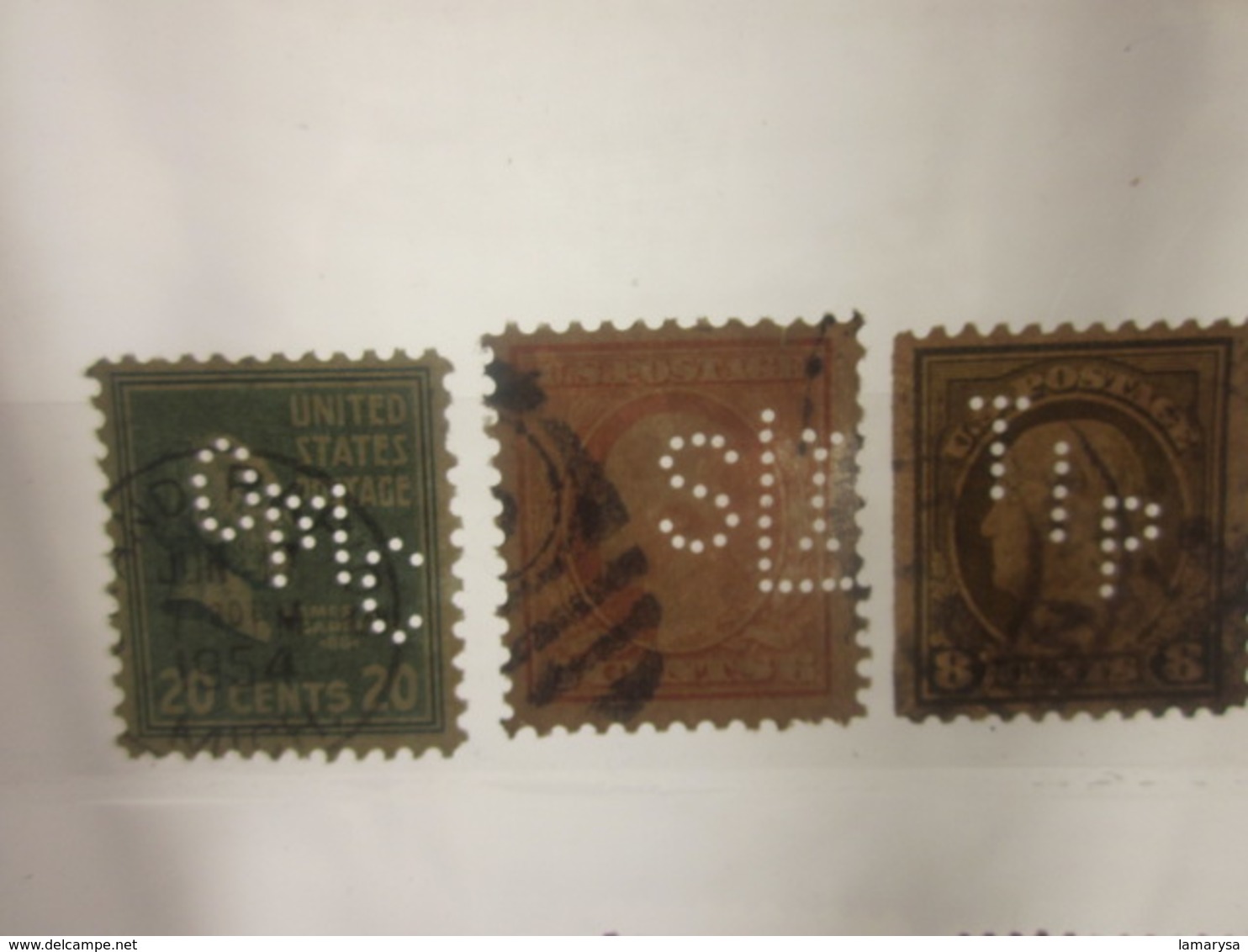 3 Timbres Stamps United States Of America USA Amérique Perforés Perforé Perforés Perfin Perfins Perforated Perforations. - Perfins