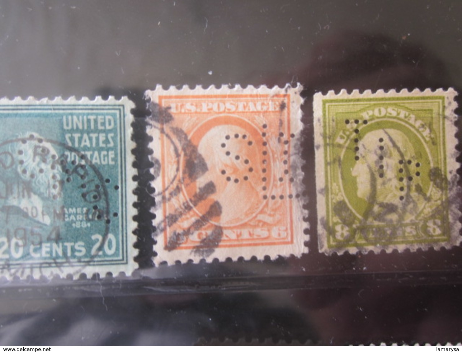 3 Timbres Stamps United States Of America USA Amérique Perforés Perforé Perforés Perfin Perfins Perforated Perforations. - Perforados