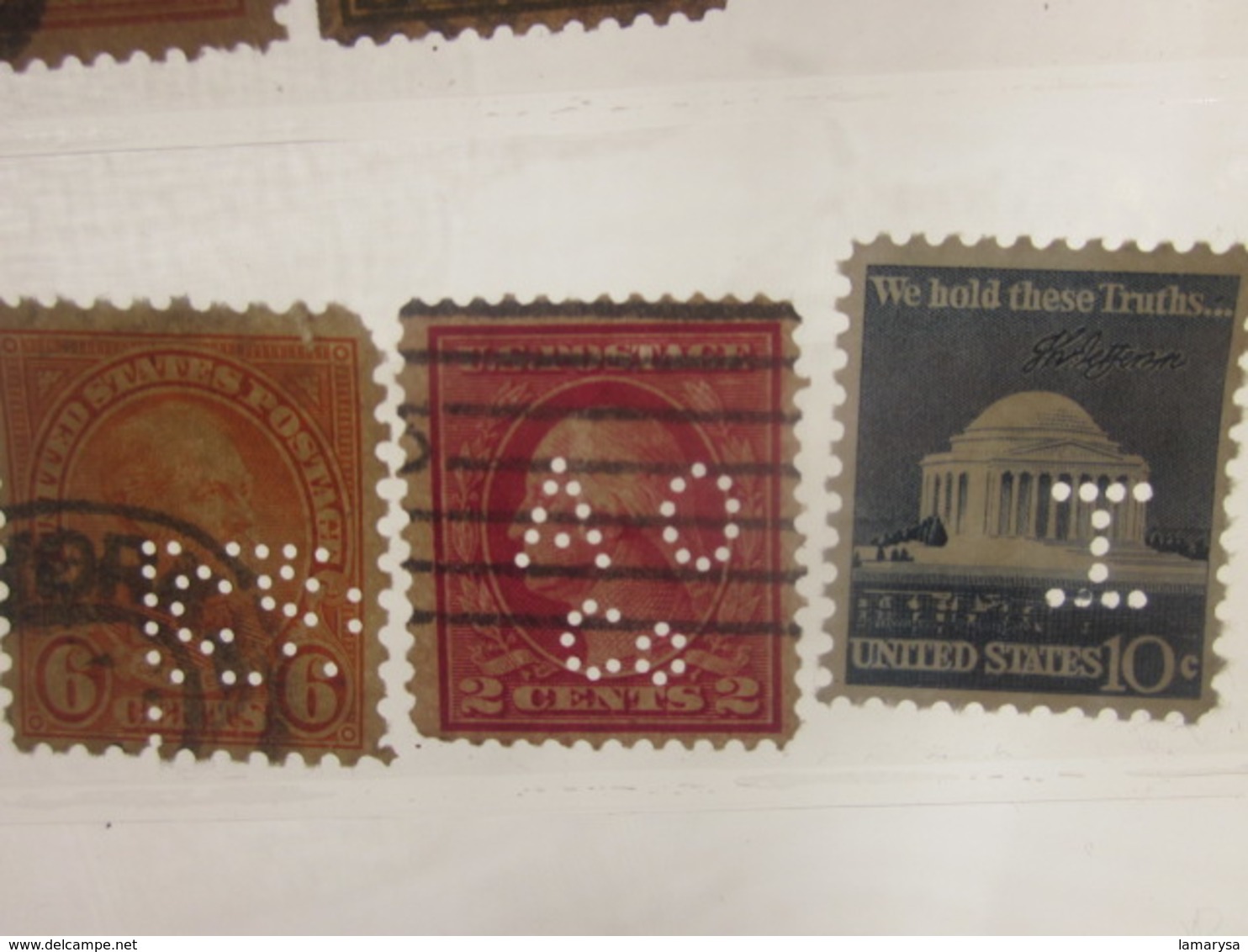 3 Timbres Stamps United States Of America USA Amérique Perforés Perforé Perforés Perfin Perfins Perforated Perforations. - Perfins