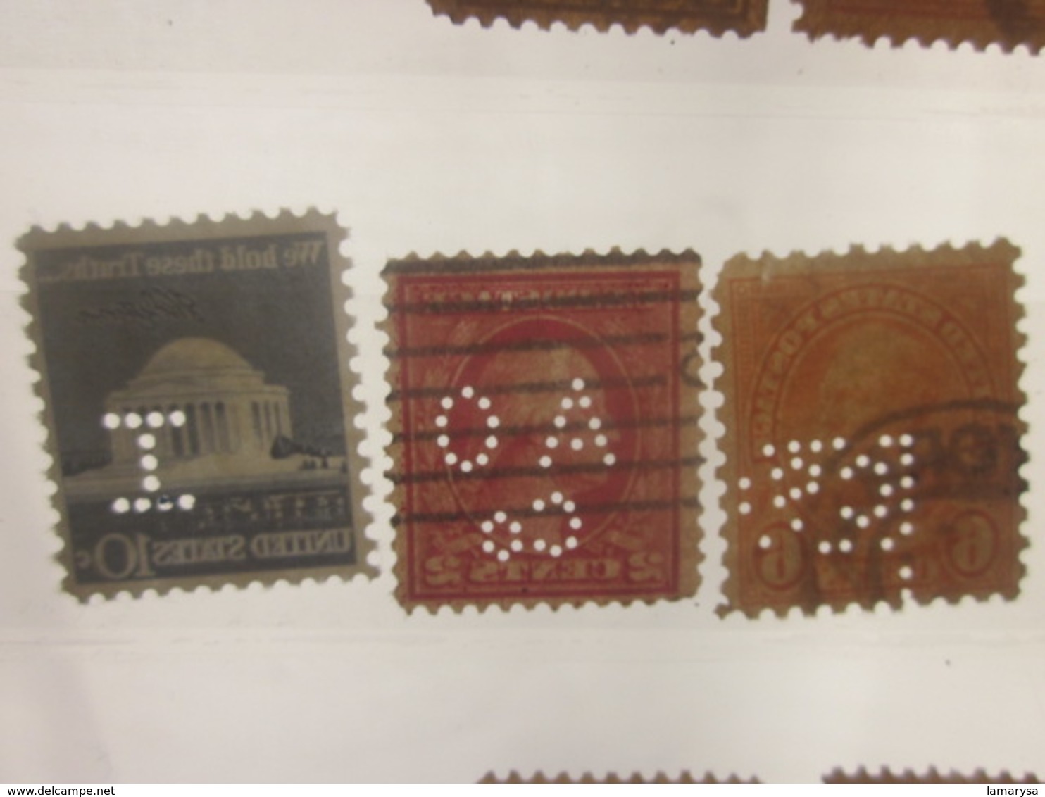 3 Timbres Stamps United States Of America USA Amérique Perforés Perforé Perforés Perfin Perfins Perforated Perforations. - Perfins