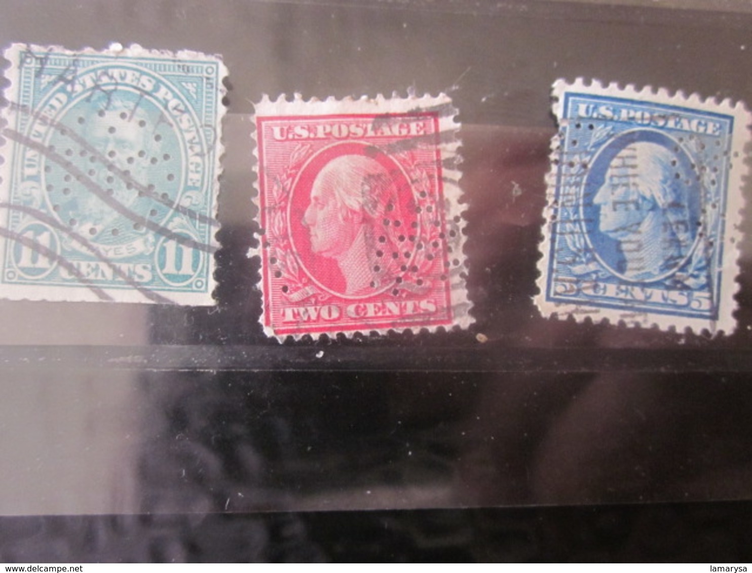 3 Timbres Stamps United States Of America USA Amérique Perforés Perforé Perforés Perfin Perfins Perforated Perforations. - Perfins