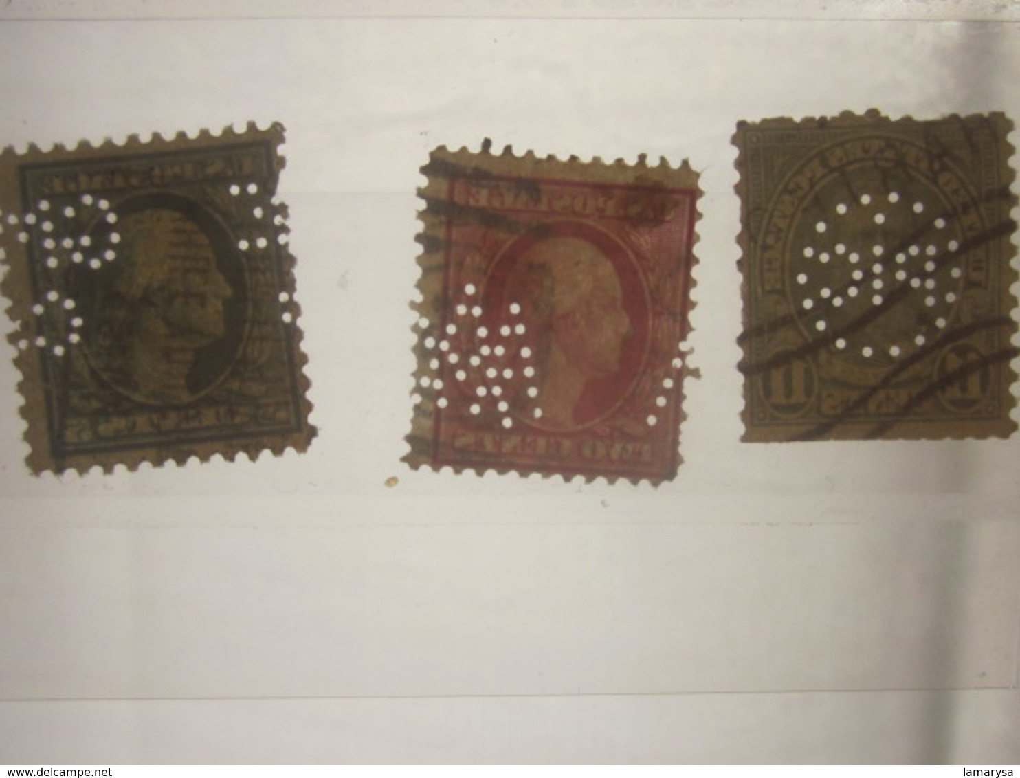 3 Timbres Stamps United States Of America USA Amérique Perforés Perforé Perforés Perfin Perfins Perforated Perforations. - Perfins