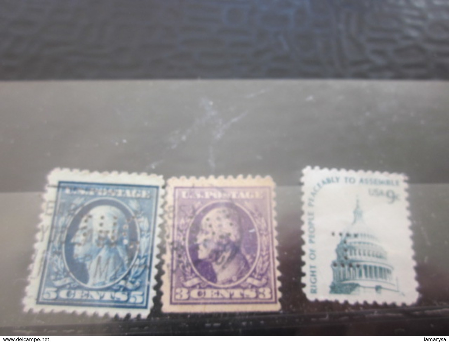 3 Timbres Stamps United States Of America USA Amérique Perforés Perforé Perforés Perfin Perfins Perforated Perforations. - Perfins