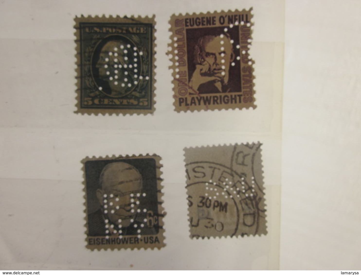 4 Timbres Stamps United States Of America USA Amérique Perforés Perforé Perforés Perfin Perfins Perforated Perforations. - Perfins