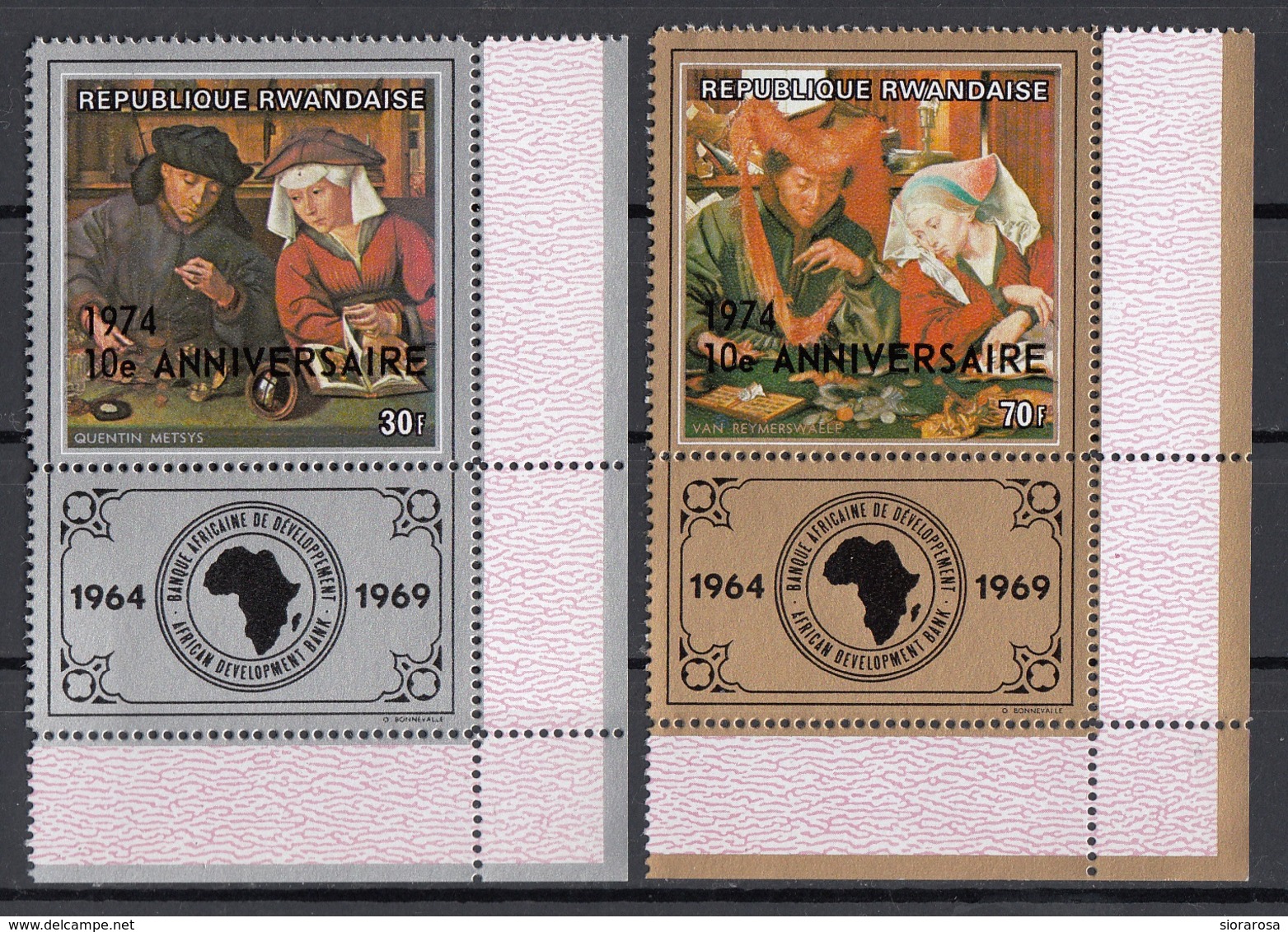 Rwanda 1974 Sc. 612-3 "The Money Changer And His Wife" Quadro Dipinto Metsys Van Reymerswaele Paintings  Overprint MNH - Nuovi