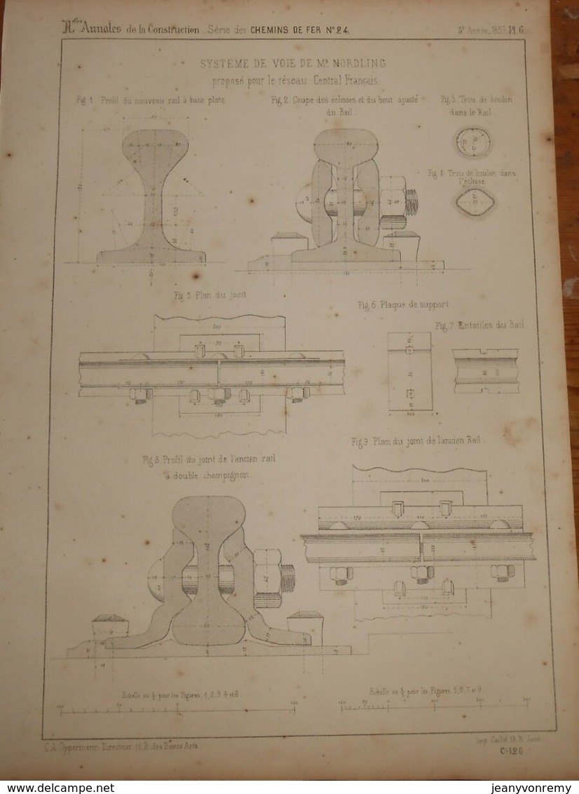 Plan Du Système De Voie De M. Nordling Proposé Pour Le Réseau Central Français 1859 - Travaux Publics